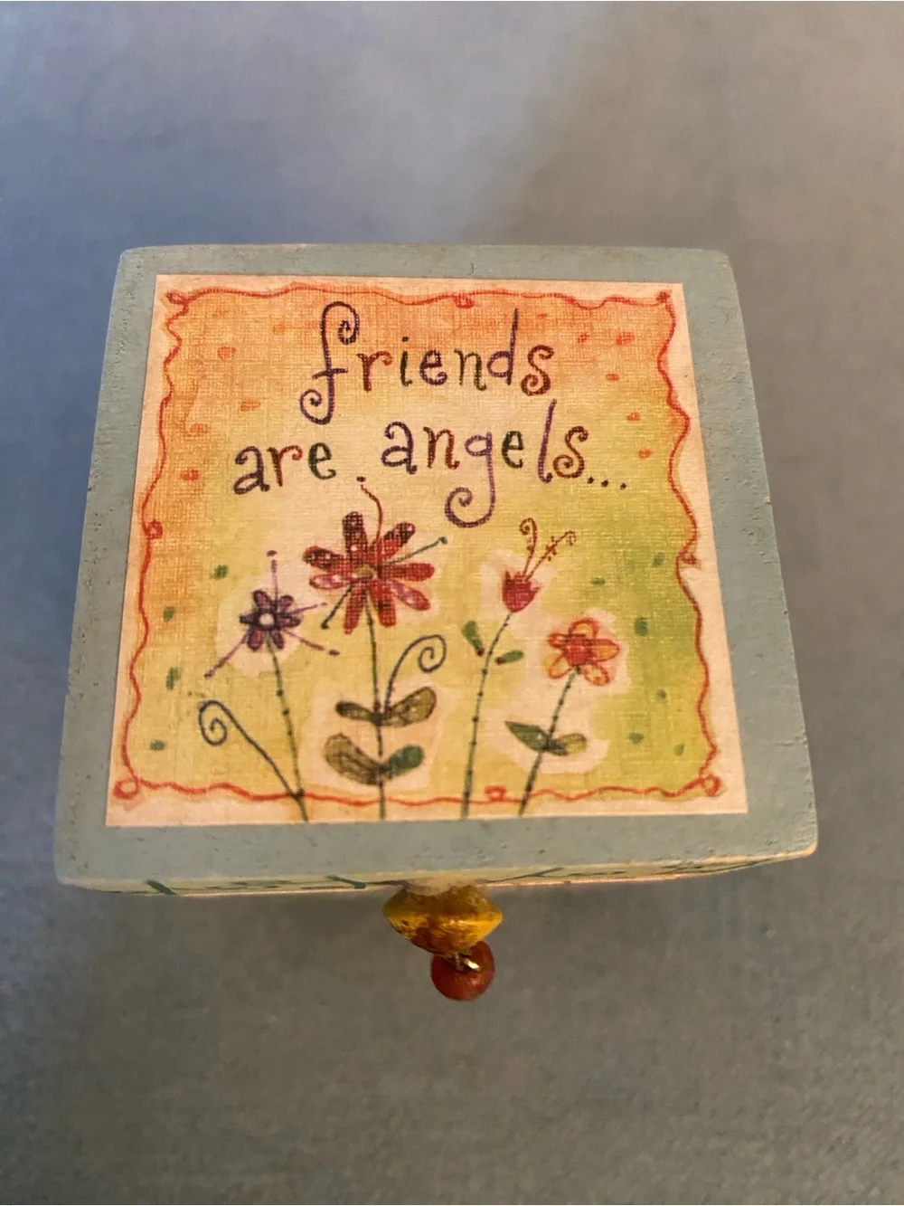 Natural Life Wooden Keepsake Box Friends Are Angels Footed Hinged Trinket Boho
